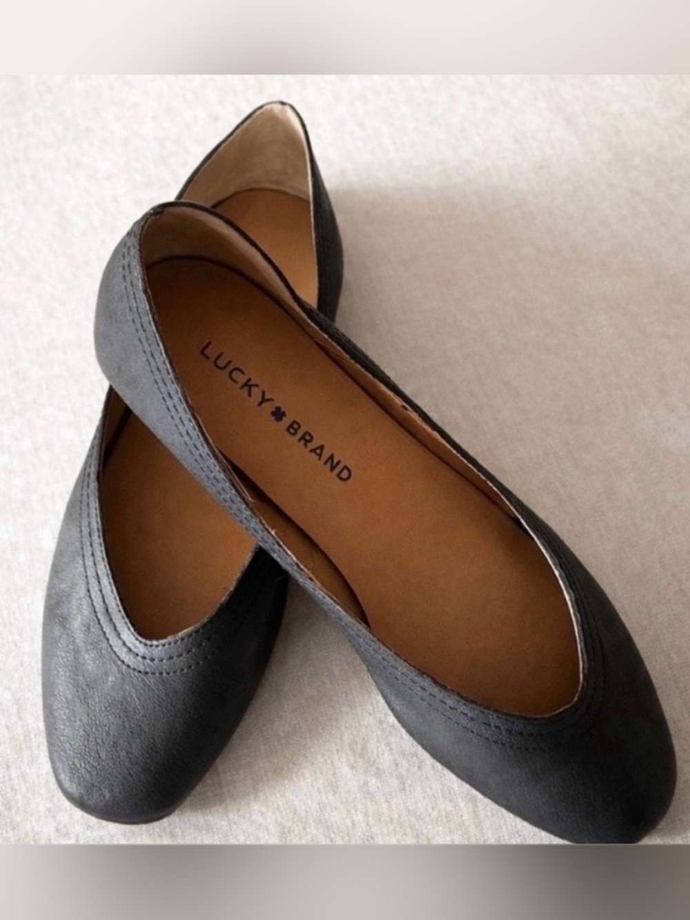 Lucky Brand Black Leather Ballet Flats Square Toe Size 7